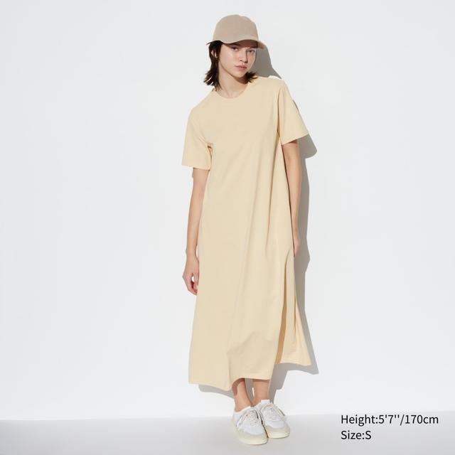 Womens Airism Cotton Short Sleeve T-Shirt Dress with Quick-Drying Natural XS UNIQLO US Product Image