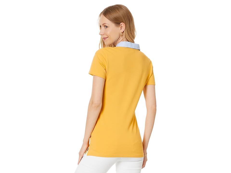 Tommy Hilfiger Mixed Media Short Sleeve Polo (Deep Maize) Women's Clothing Product Image