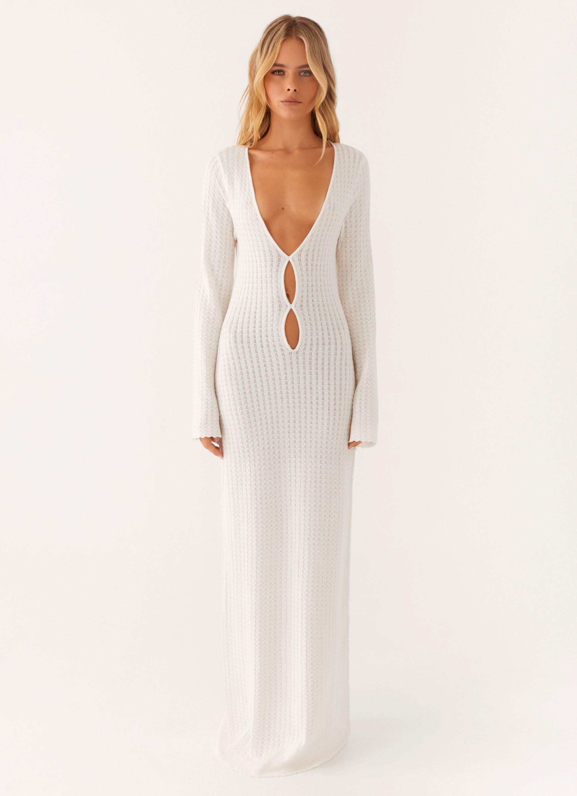 Open Air Knit Cut Out Maxi Dress - Ivory Product Image