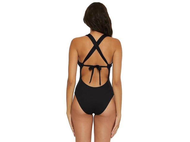 Becca Modern Edge Ribbed Lace-Up Plunge One-Piece Swimsuit Product Image