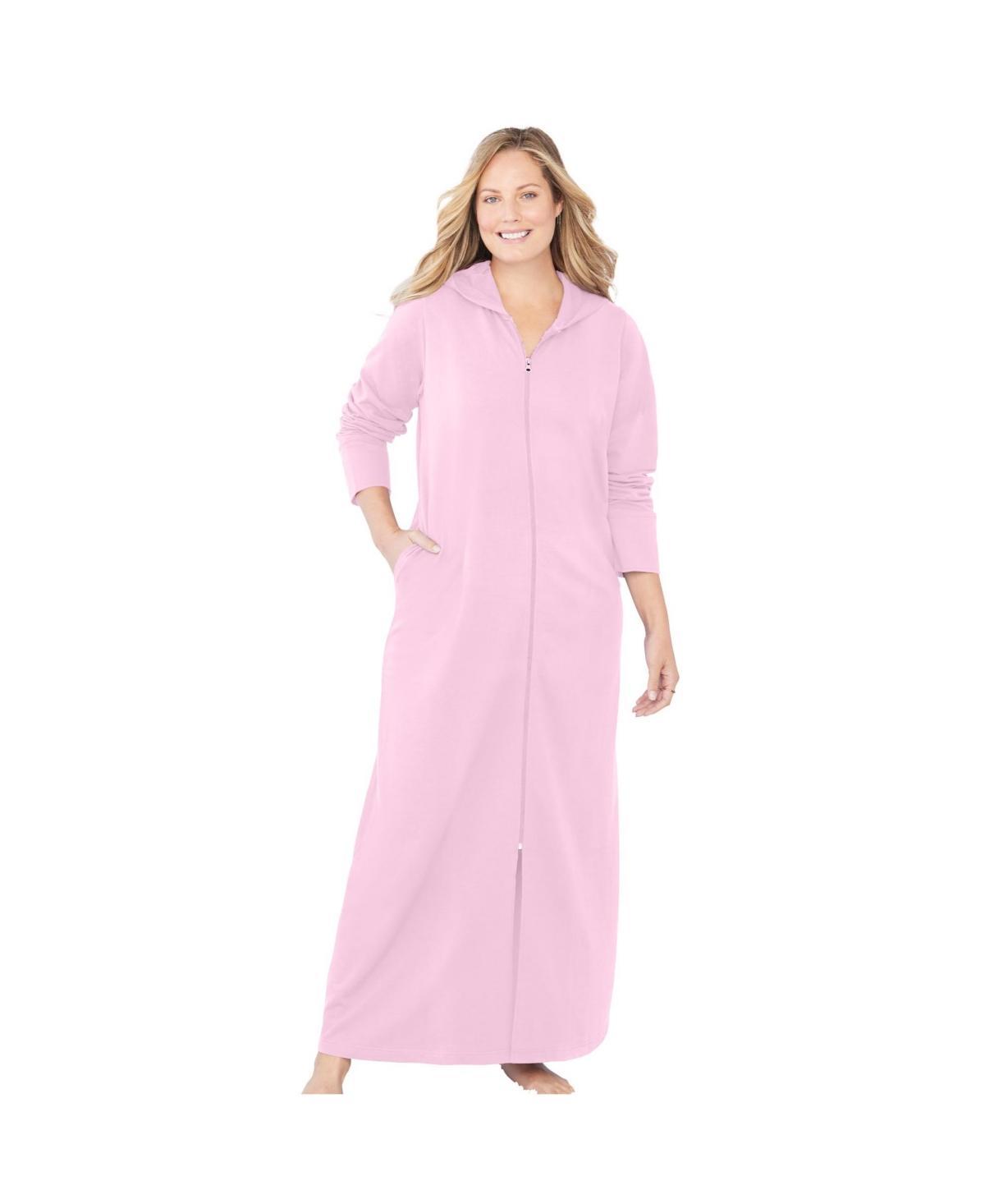 Dreams & Co. Womens Long Hooded Fleece Sweatshirt Robe Product Image