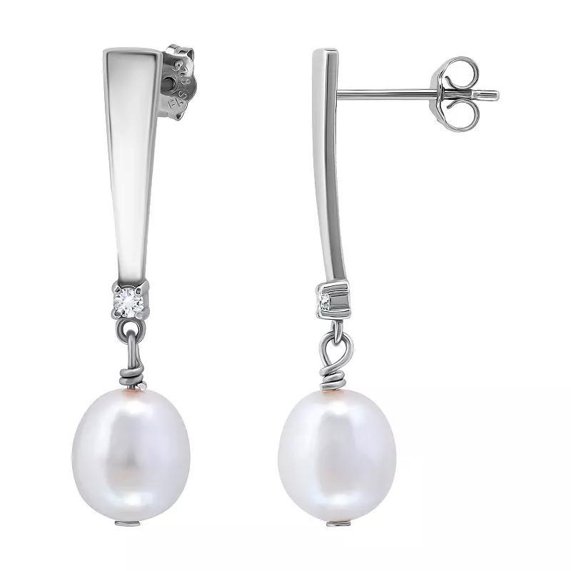 Giani Bernini Cultured Freshwater Oval Pearl (10 x 8mm) & Cubic Zirconia Drop Earrings, Created for Macys Product Image