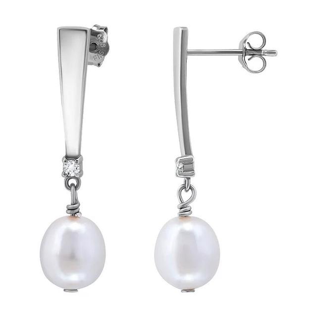 Giani Bernini Cultured Freshwater Oval Pearl (10 x 8mm) & Cubic Zirconia Drop Earrings, Created for Macys Product Image