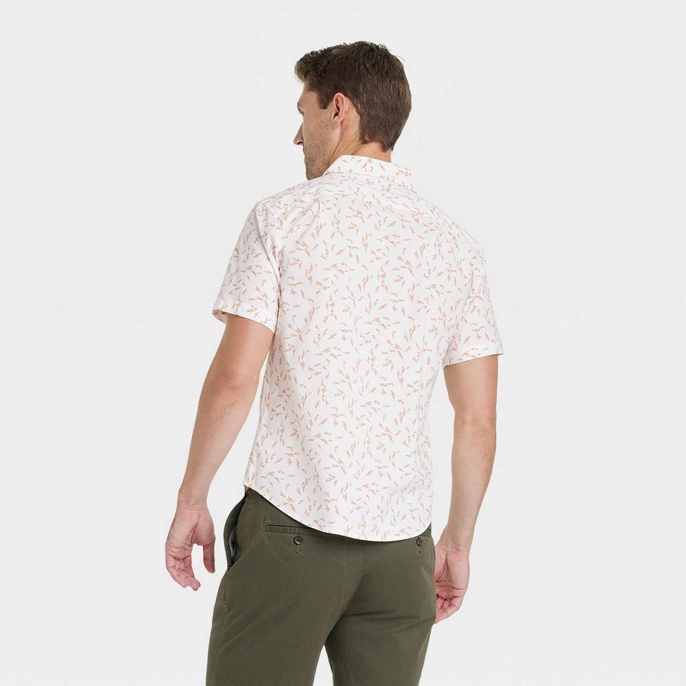 Men's Floral Slim Fit Short Sleeve Poplin Button-Down Shirt - Goodfellow & Co™ Ivory XXL Product Image