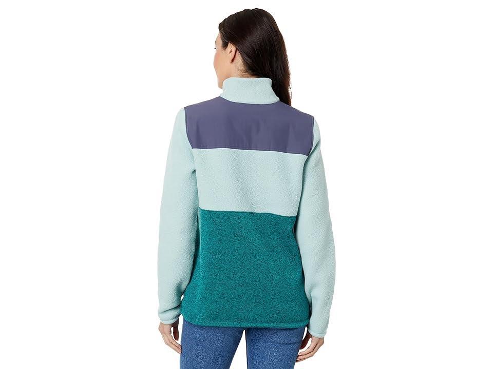 L.L.Bean Women's Fleece Sherpa Hybrid Color Block Sweater Dark Periwinkle / Burnt Mahogany Product Image