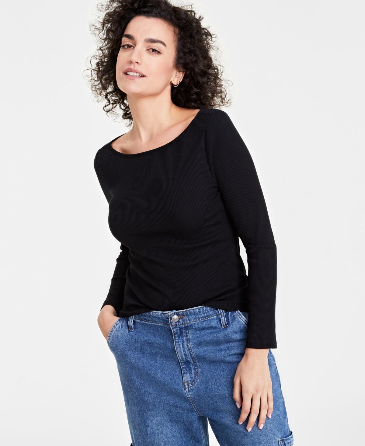 On 34th Womens Long-Sleeve Boatneck Ribbed Top, Created for Macys Product Image