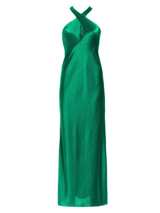 Womens Evelyn Satin Crisscross Halter Gown Product Image