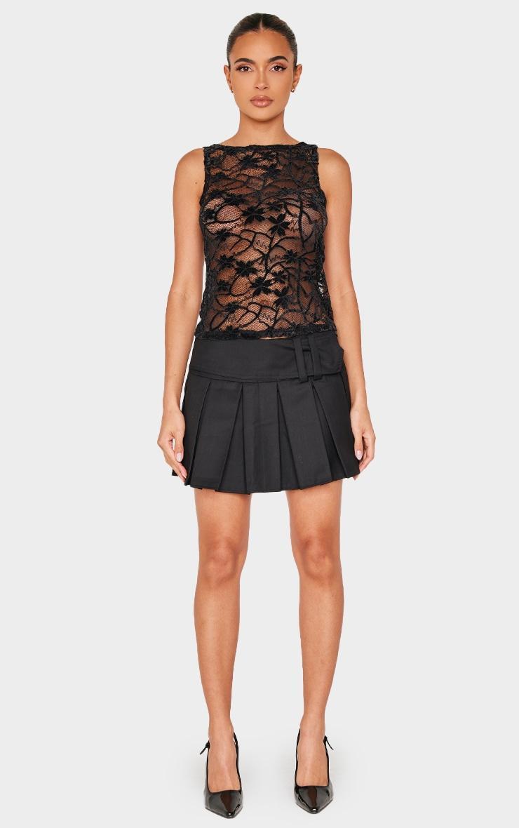 Black Lace Boat Neck Long Top Product Image