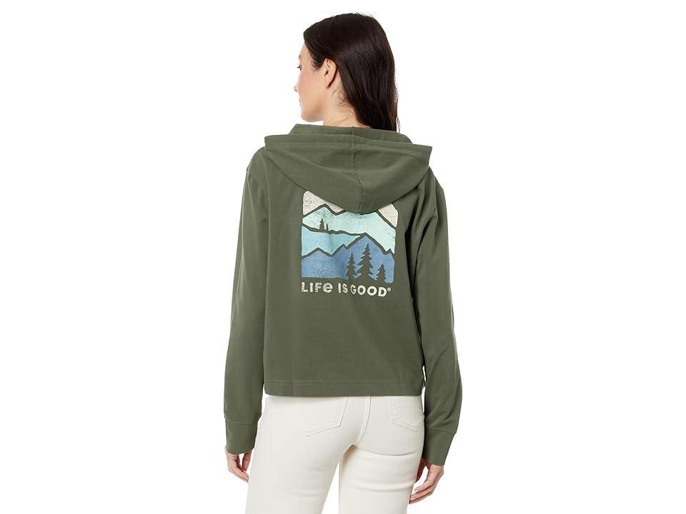 Life is Good Mountain Silhouette Crusher Flex Boxy Hoodie (Dark Moss Green) Women's Clothing Product Image