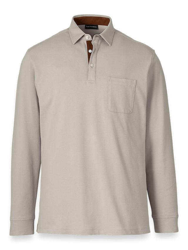 Cotton/Spandex Pique Three Button Polo - Taupe Product Image