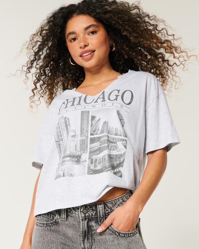 Oversized Notch-Neck Chicago Graphic Tee Product Image