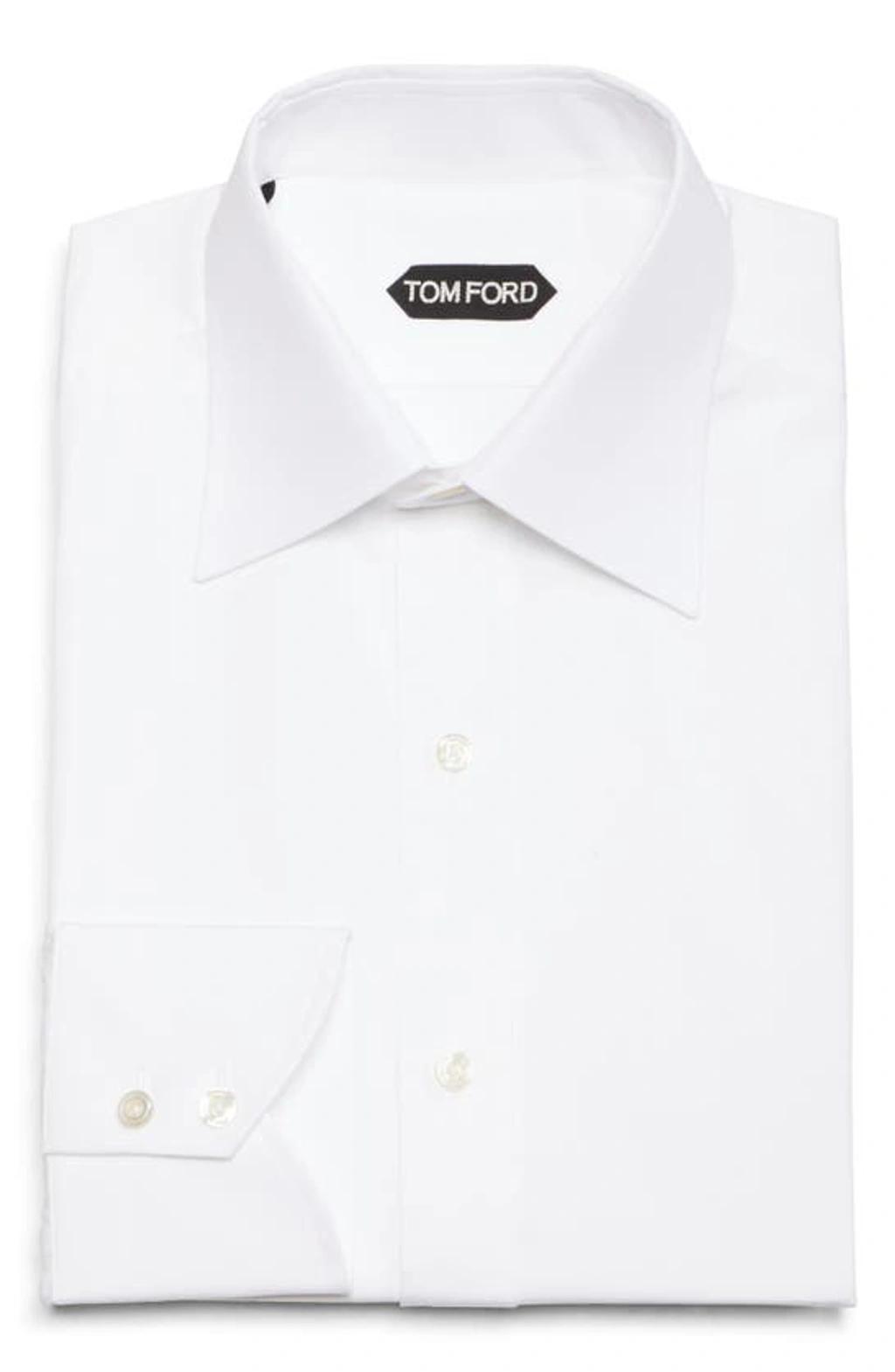 TOM FORD White Slim-fit Pinned-collar Double-cuff Cotton-poplin Shirt Product Image