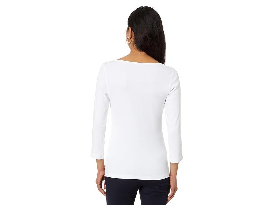 Lilla P 1x1 Rib 3/4 Sleeve Boatneck Top (Black) Women's Clothing Product Image