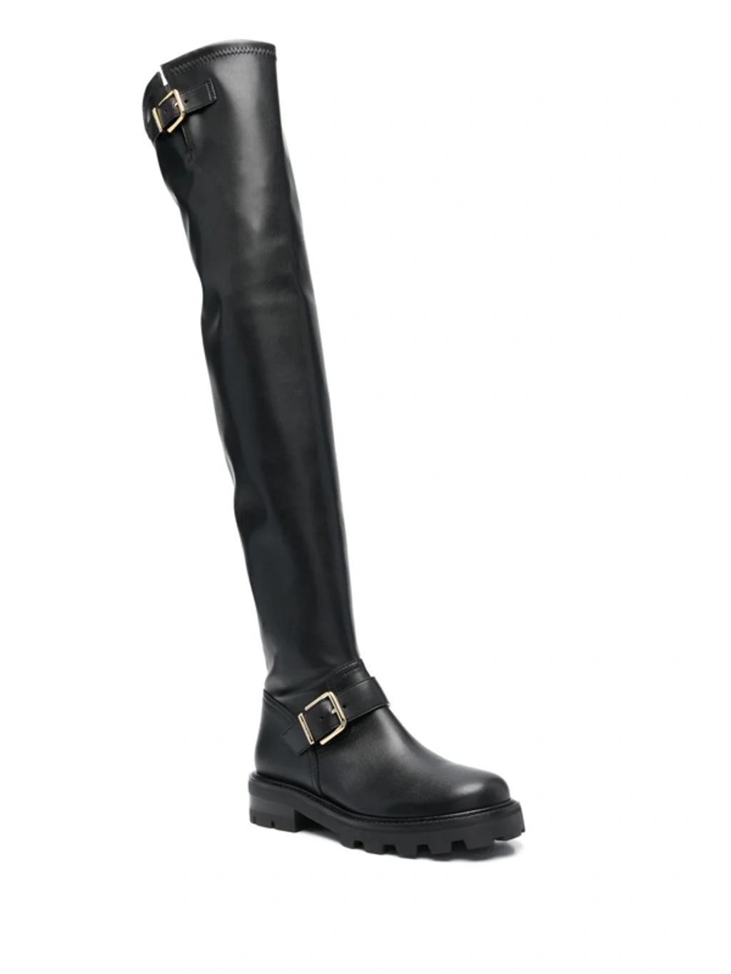 JIMMY CHOO Biker Ii Buckled Leather Over-the-knee Boots In Black Product Image