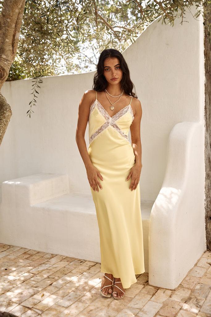 Secret Admirer Satin Maxi Dress Yellow Product Image