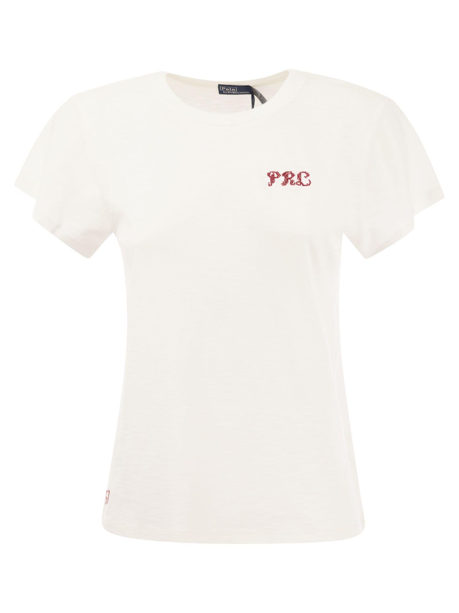 POLO RALPH LAUREN Crew-neck T-shirt With Embroidery In White Product Image