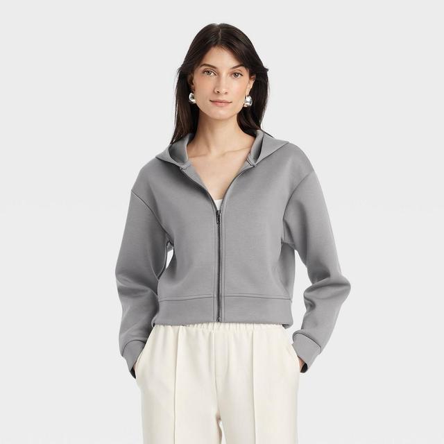 Womens Double Knit Zip Hoodie Sweatshirt - A New Day XS Product Image