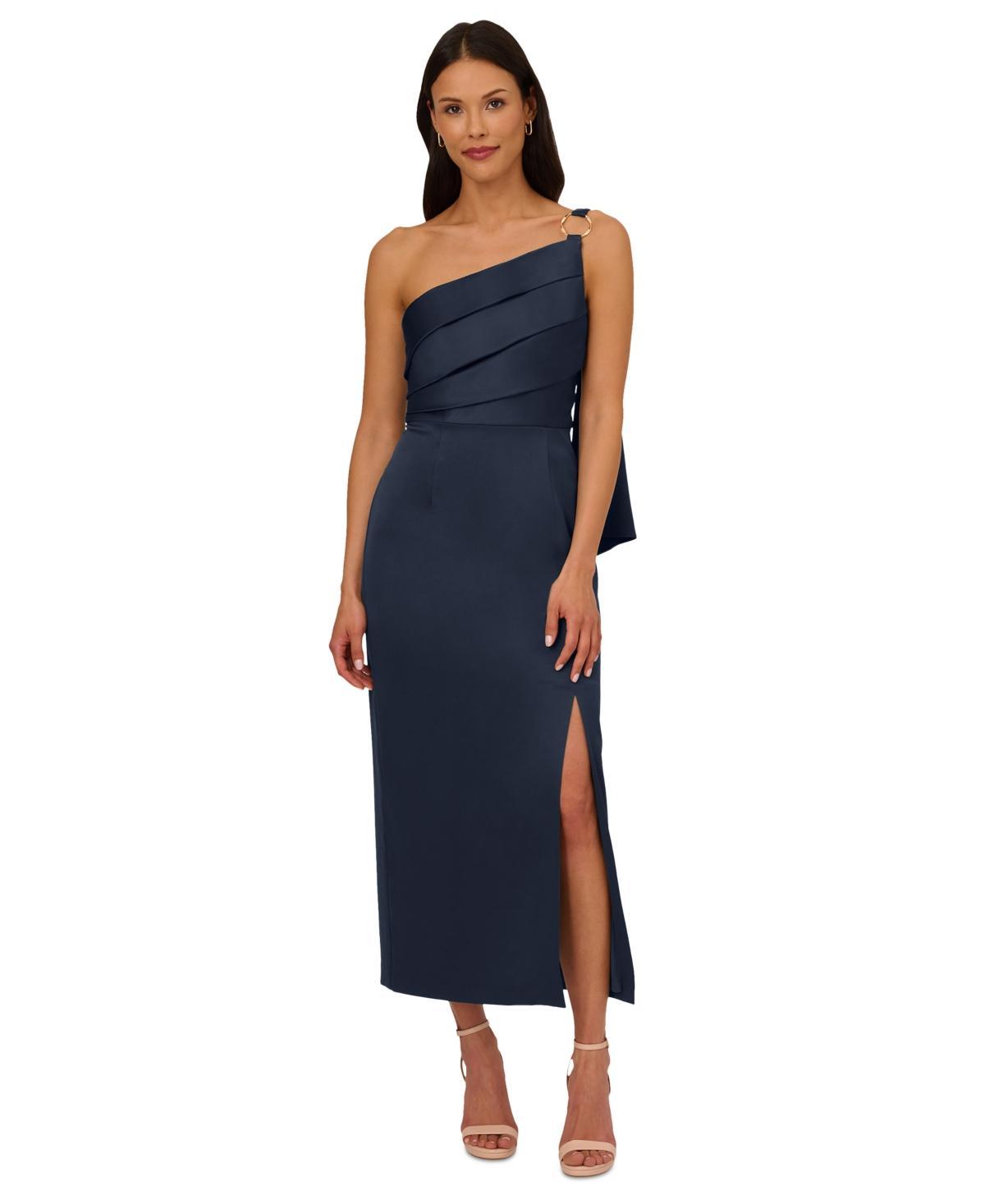 Adrianna Papell Womens Satin Crepe One-Shoulder Gown Product Image