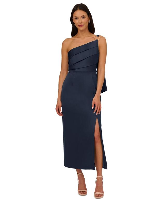 Adrianna Papell Womens Satin Crepe One-Shoulder Gown Product Image