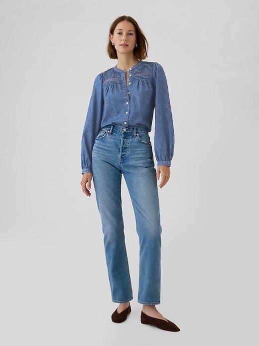 Lace-Trim Denim Shirt Product Image