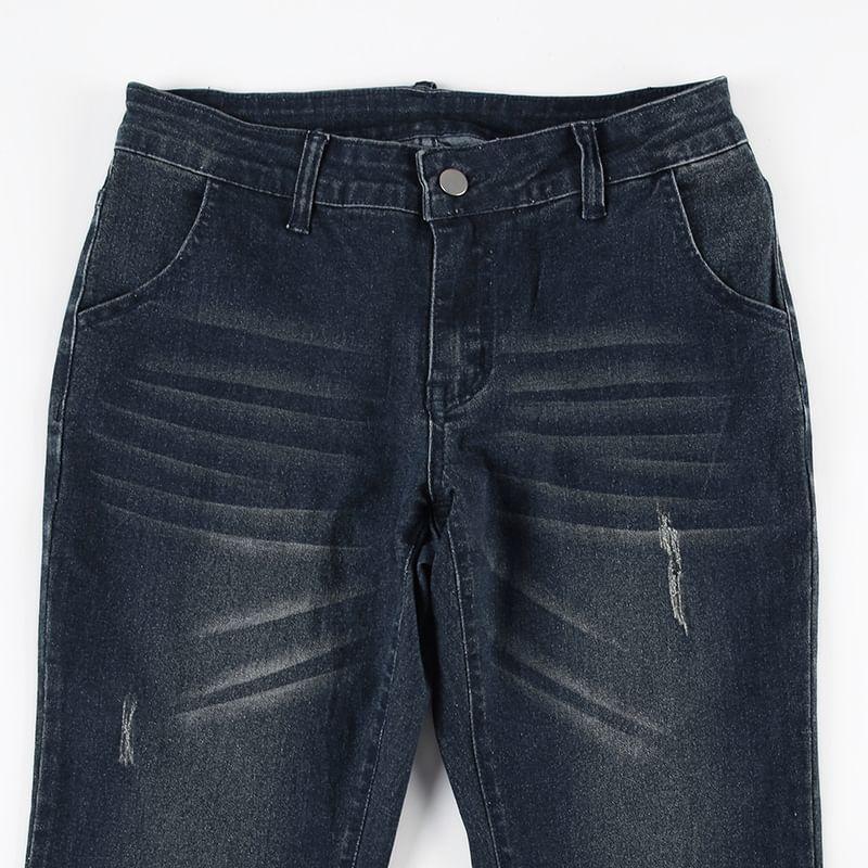 Low Rise Distressed Washed Flared Jeans Product Image