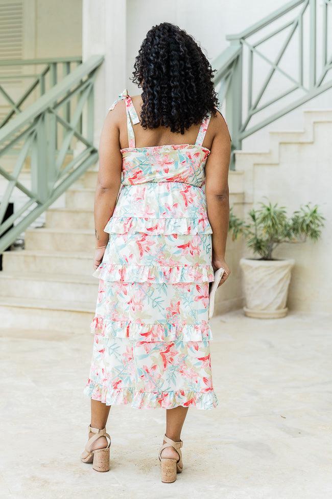 Stay In Paradise Floral Tiered Satin Midi Dress FINAL SALE Product Image