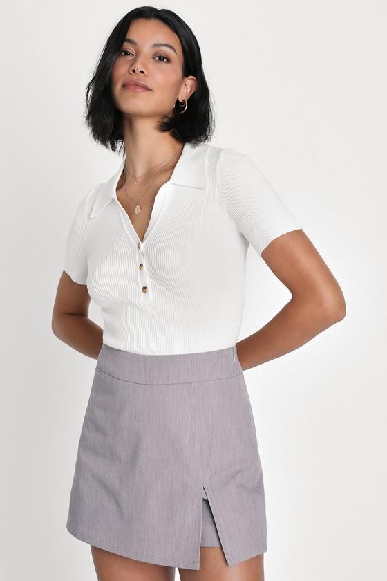 Adoringly Posh Grey High-Rise Mini Skort Product Image