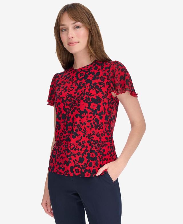 Tommy Hilfiger Womens Short Sleeve Blouse with Butterfly Sleeves - Scarlet Product Image