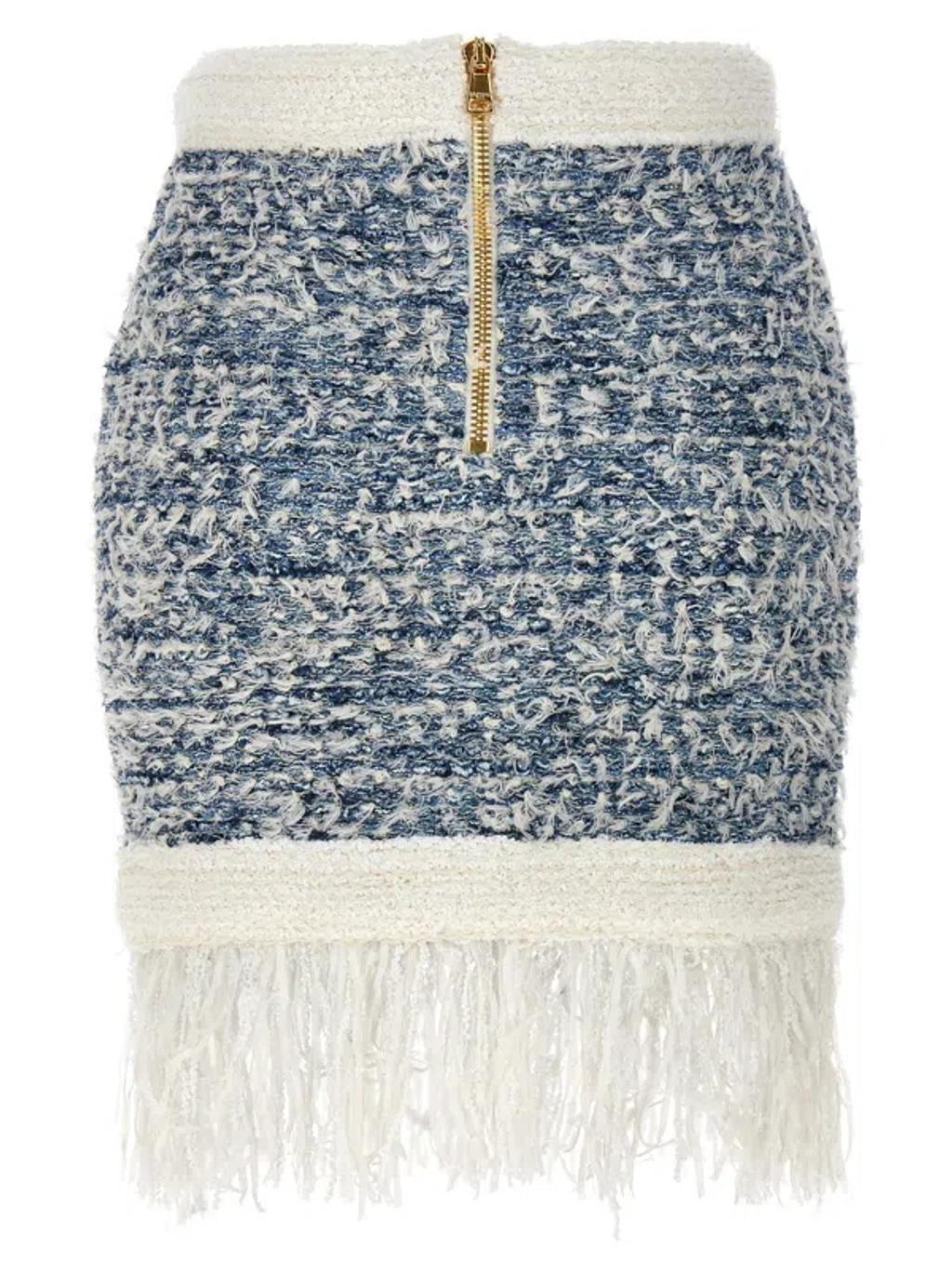 Fringed Tweed Skirt Skirts In Blue Product Image