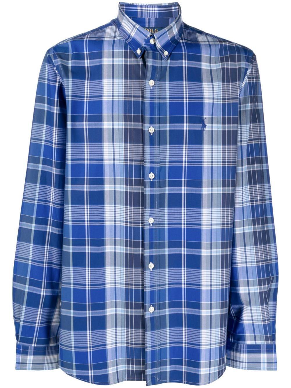 Check-pattern Cotton Shirt In Blue Product Image