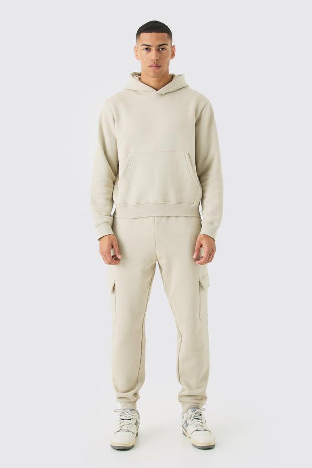 Mens Beige Boxy Hooded Tracksuit, Beige Product Image