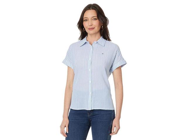 Tommy Hilfiger Short Sleeve Stripe Camp Shirt Haze Multi) Women's Clothing Product Image