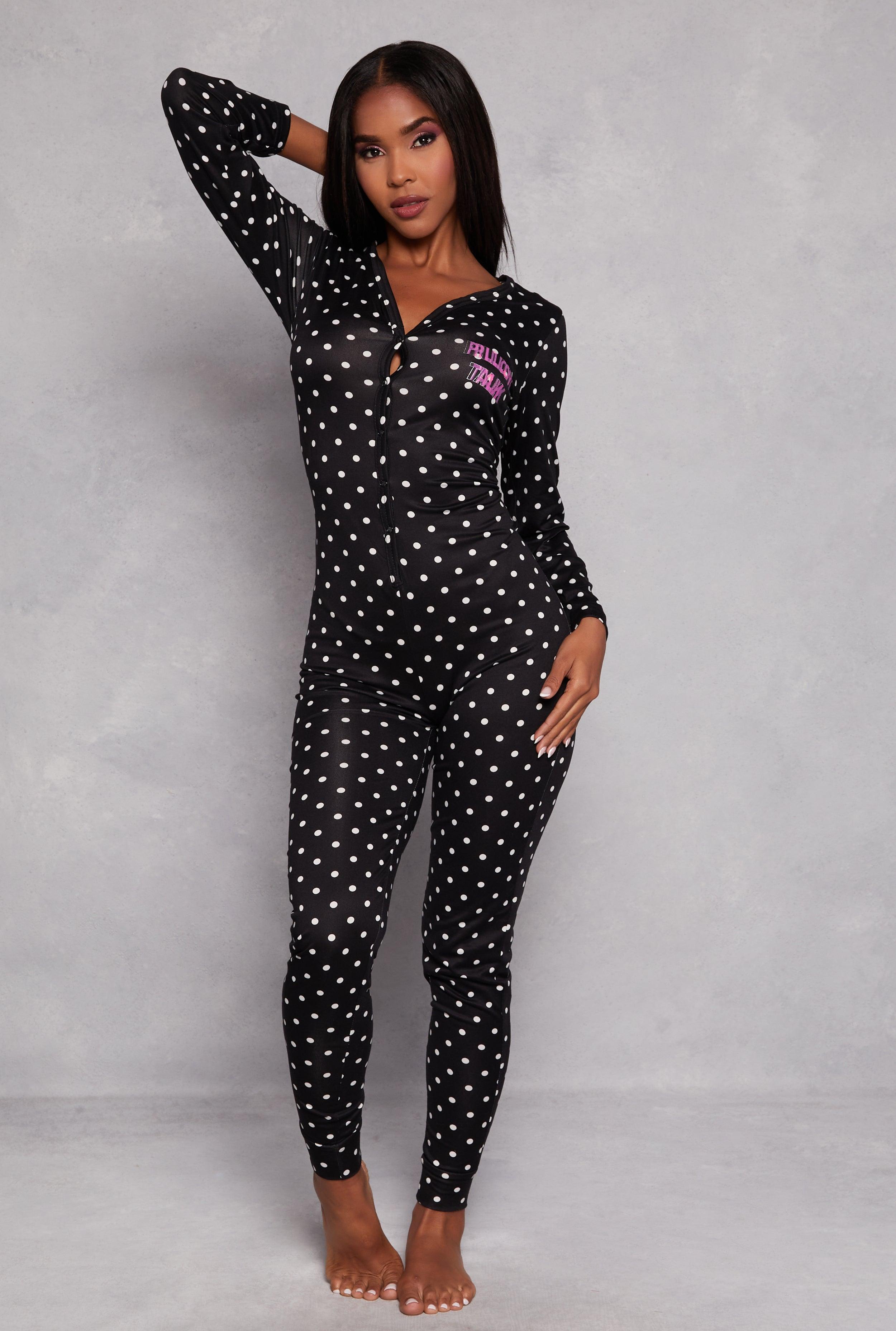 Womens Pillow Talk Polka Dot Print Button Front Pajama Onesie Product Image