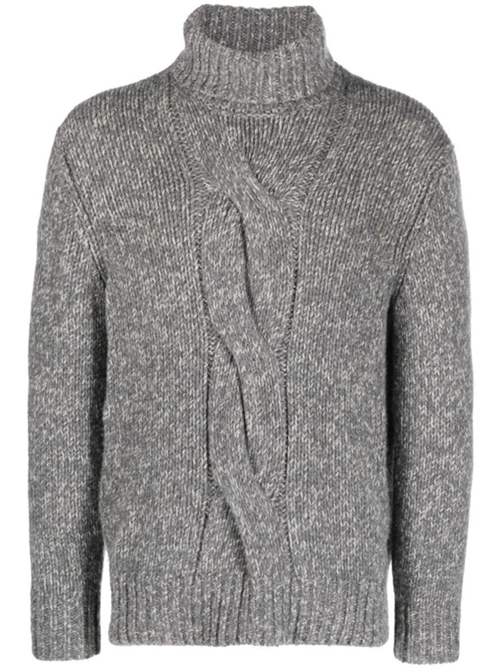 Braided Turtle Neck Sweater In Grey Product Image