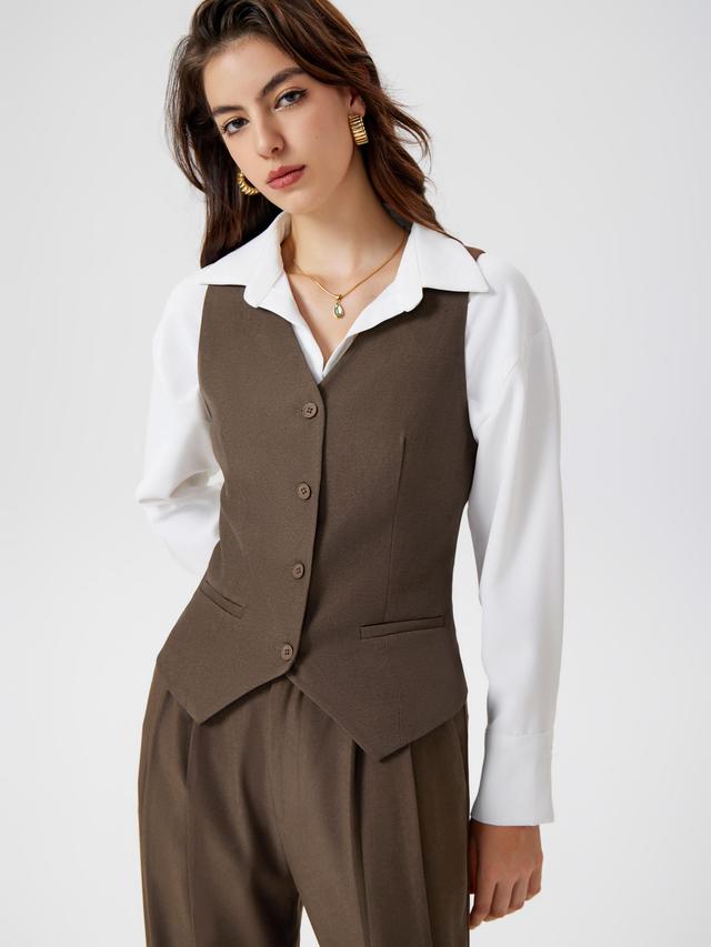 V-neck Solid Button Vest Product Image