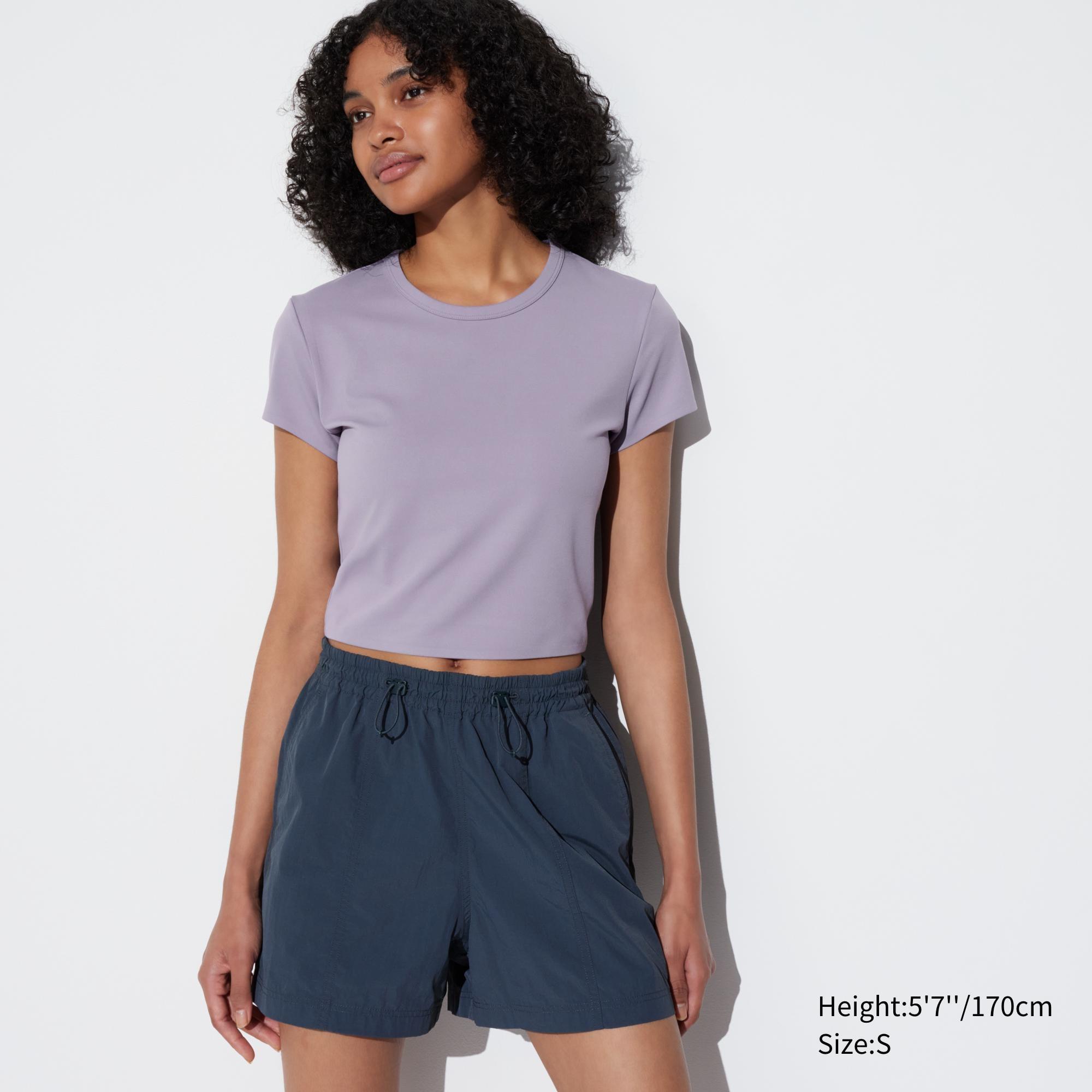 Womens Ultra Stretch Airism Cropped T-Shirt Purple XS UNIQLO US Product Image