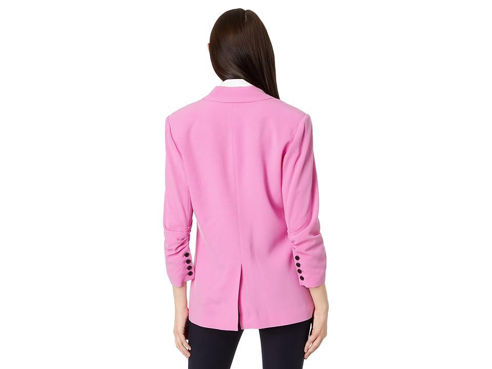 CeCe One Button Blazer With 3/4 Ruched Sleeves (Bright Peony) Women's Jacket Product Image