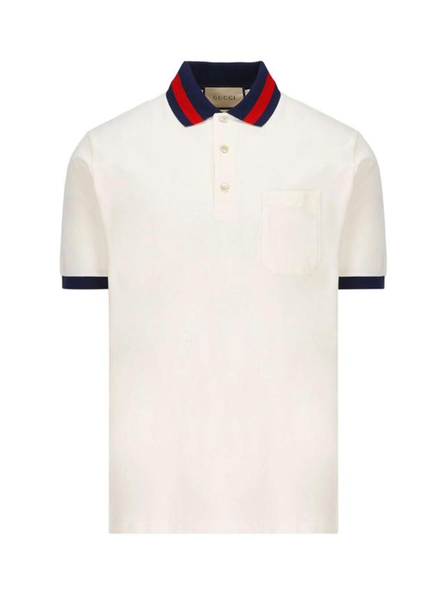 GUCCI Polo Con Colletto Web In Milk,multicolor Product Image