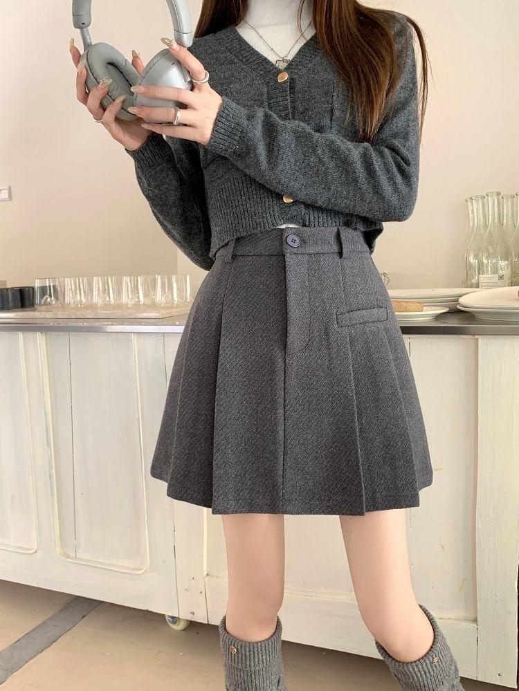 High Waist Plain Pleated Mini A-Line Skirt Product Image