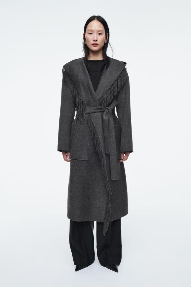 FRINGED DOUBLE-FACED WOOL COAT Product Image