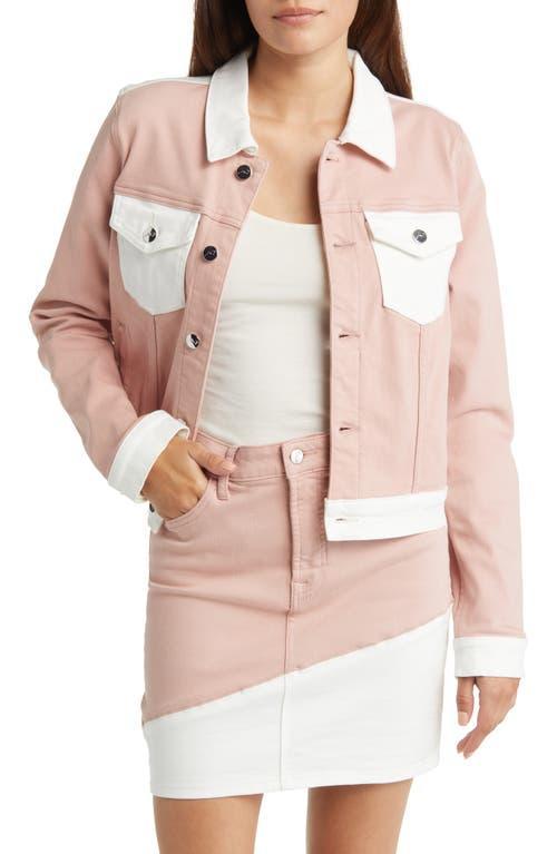 Womens Colorblock Cropped Trucker Jacket Product Image