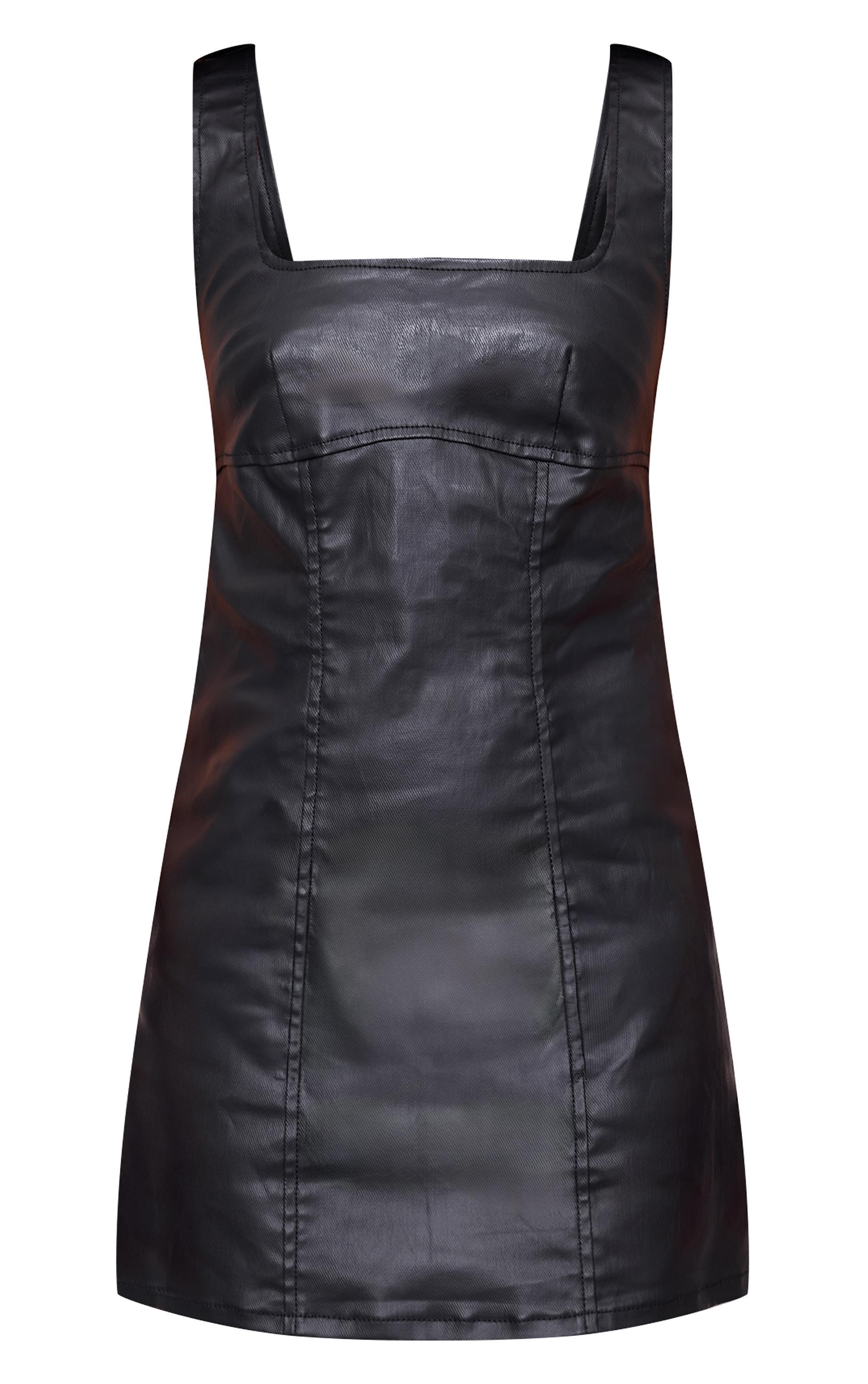 Black Cut Out Back Coated Denim Mini Dress Product Image