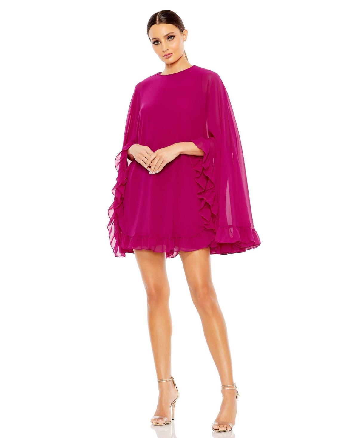 Mac Duggal High Neck Ruffle Hem Cape Mini Dress Product Image