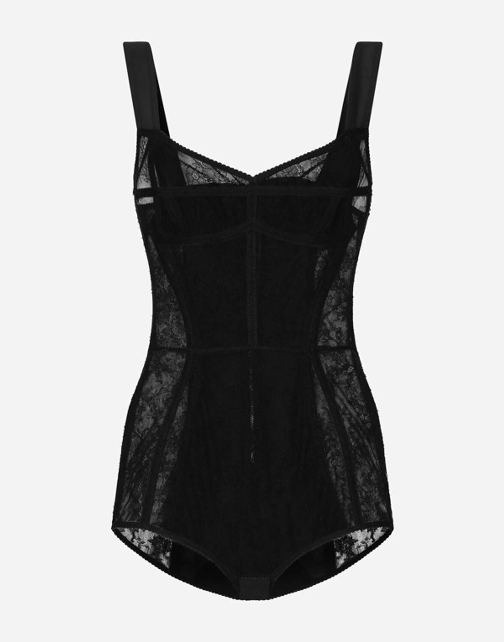 Lace-detailing Sweetheart-neck Bodysuit In Black Product Image