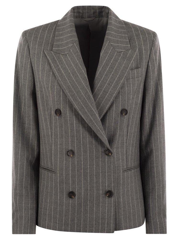 BRUNELLO CUCINELLI Double Breasted Pinstriped Jacket In Grey Product Image