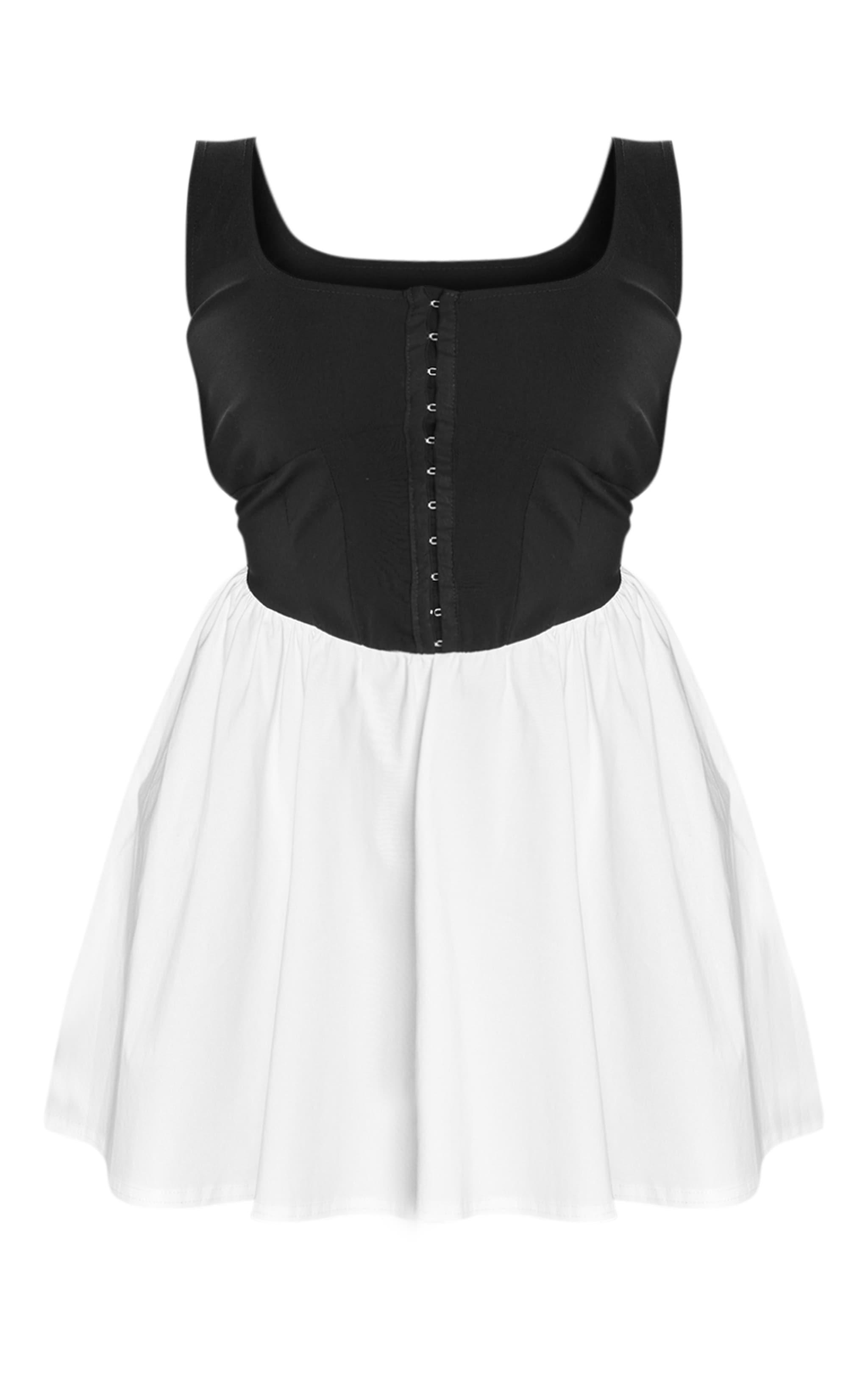 Plus Cream Contrast Fitted Body Skater Hem Dress Product Image