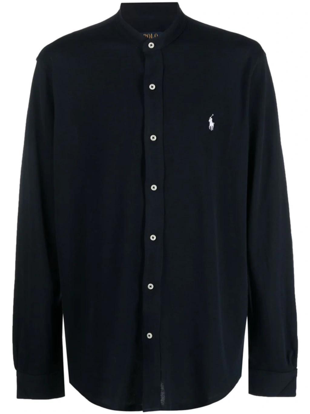 Logo-embroidered Cotton Shirt In Black Product Image