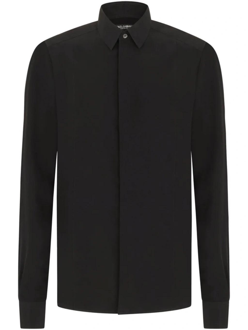 Plain Long-sleeve Shirt In Black Product Image