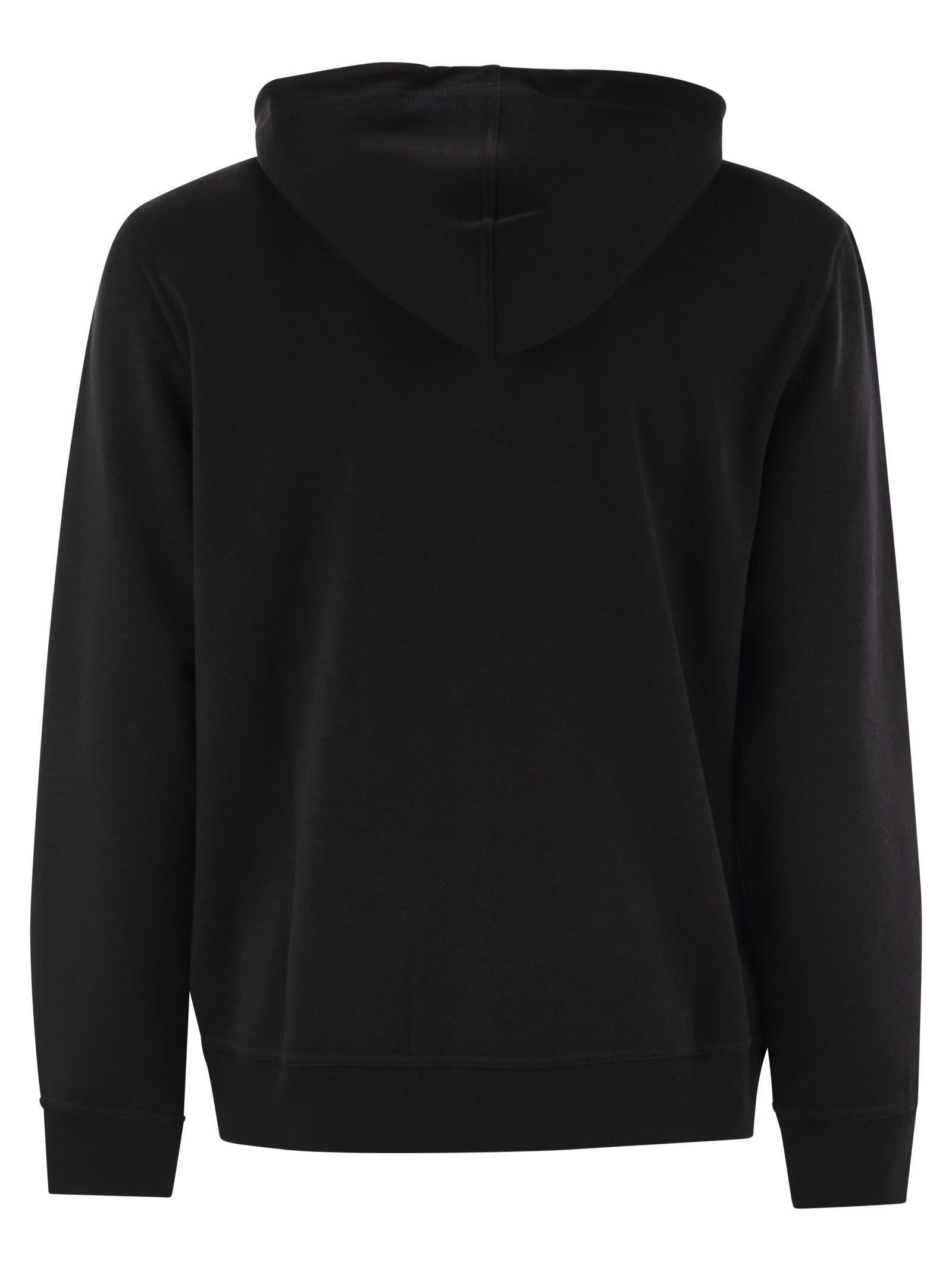 BRUNELLO CUCINELLI Luxury Tri-blend Hooded Sweater With Eternal Balance Print In Black Product Image