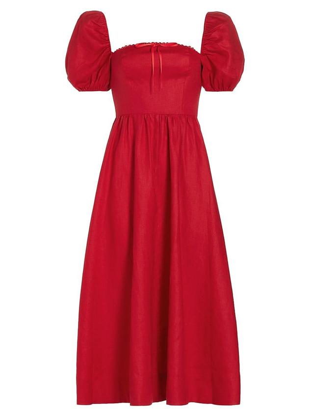 Womens Marella Linen Puff-Sleeve Midi-Dress Product Image